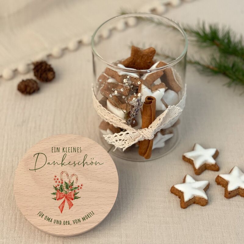 Personalisiertes Vorratsglas Aquarell "Weihnachtsstrauß - ein kleines Dankeschön"