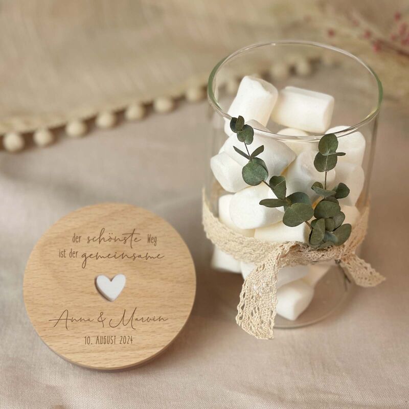 Personalisiertes Vorratsglas "Gemeinsamer Weg"-Gravur mit 3D-Herz Hochzeitsgeschenk