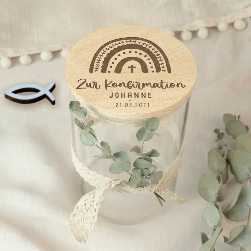 Vorratsglas zur Konfirmation personalisiert Gravur