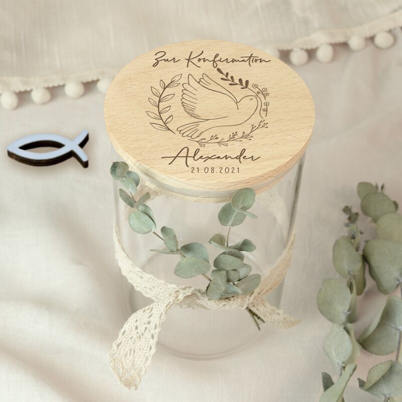 Vorratsglas zur Konfirmation personalisiert Gravur