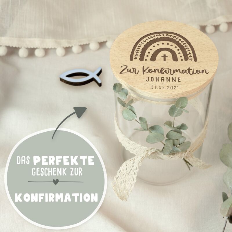 Vorratsglas zur Konfirmation personalisiert Gravur