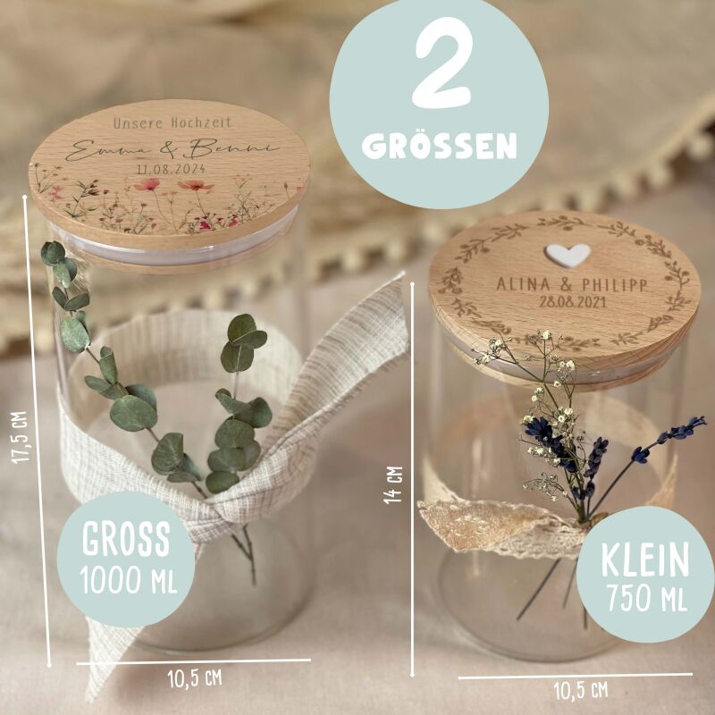 Personalisiertes Vorratsglas "Hand in Hand"-Gravur Hochzeitsgeschenk
