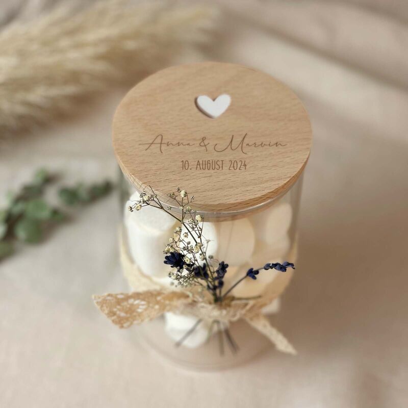 Personalisiertes Vorratsglas Namensgravur mit 3D-Herz Hochzeitsgeschenk