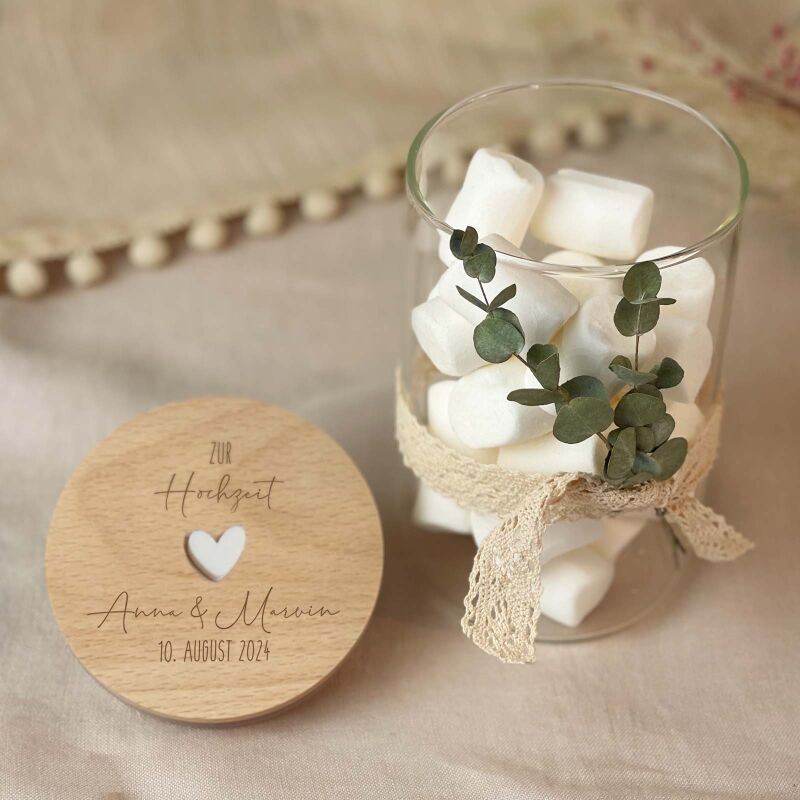 Personalisiertes Vorratsglas "Zur Hochzeit"-Gravur mit 3D Herz Hochzeitsgeschenk