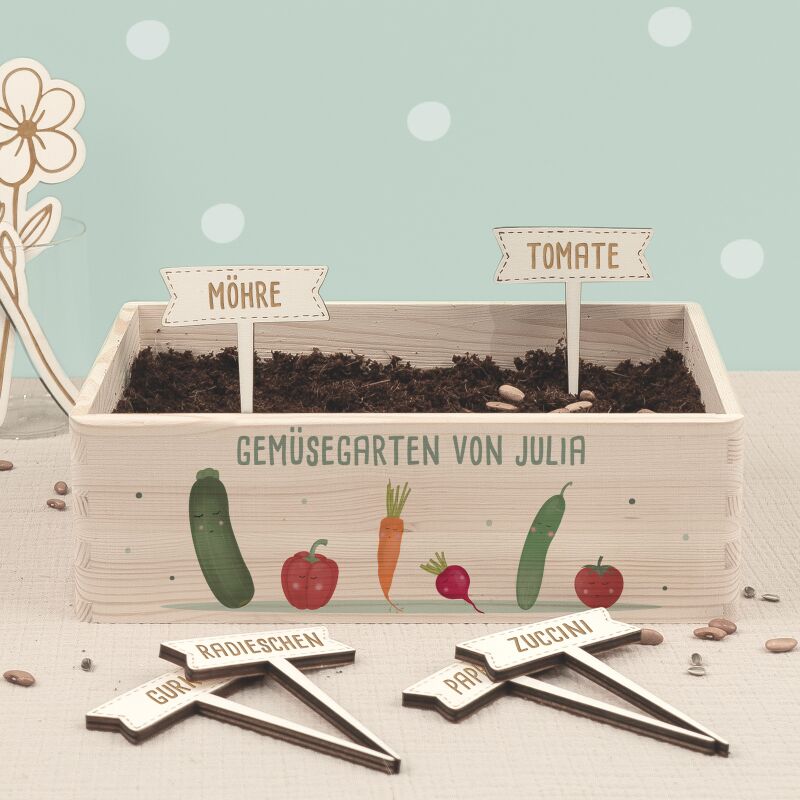 Saatgut Anzuchtset - Mini Garten Starter Kit mit personalisierter Holzkiste Aquarell