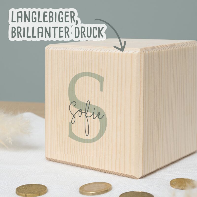 Spardose Würfel "Anfangsbuchstabe"