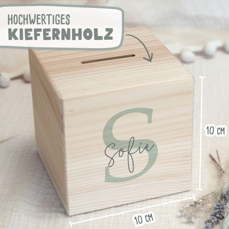 Spardose Würfel "Anfangsbuchstabe"