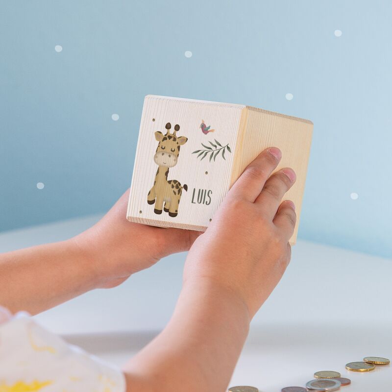 Spardose Würfel "Giraffe" bunt bedruckt