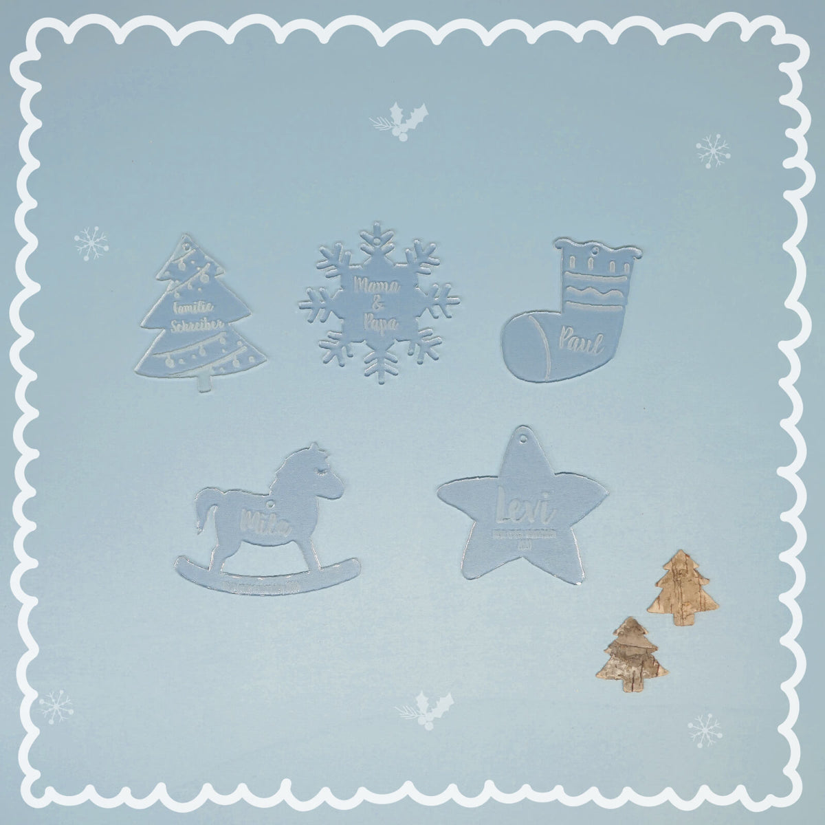Weihnachtskugel Set „Crystal“ mit Deinen Wunschnamen personalisiert Gravur