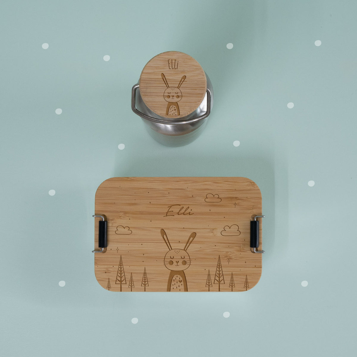 Lunchbox & Trinkflasche "Hase" personalisiertes Ostergeschenk für Kinder
