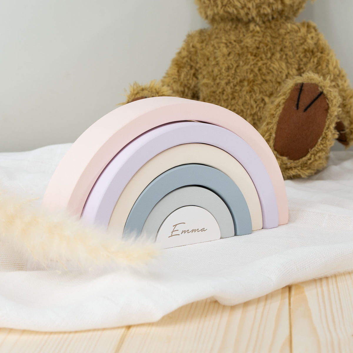 Personalisierter Holz Regenbogen Holzspielzeug Motorikspielzeug für Kinder
