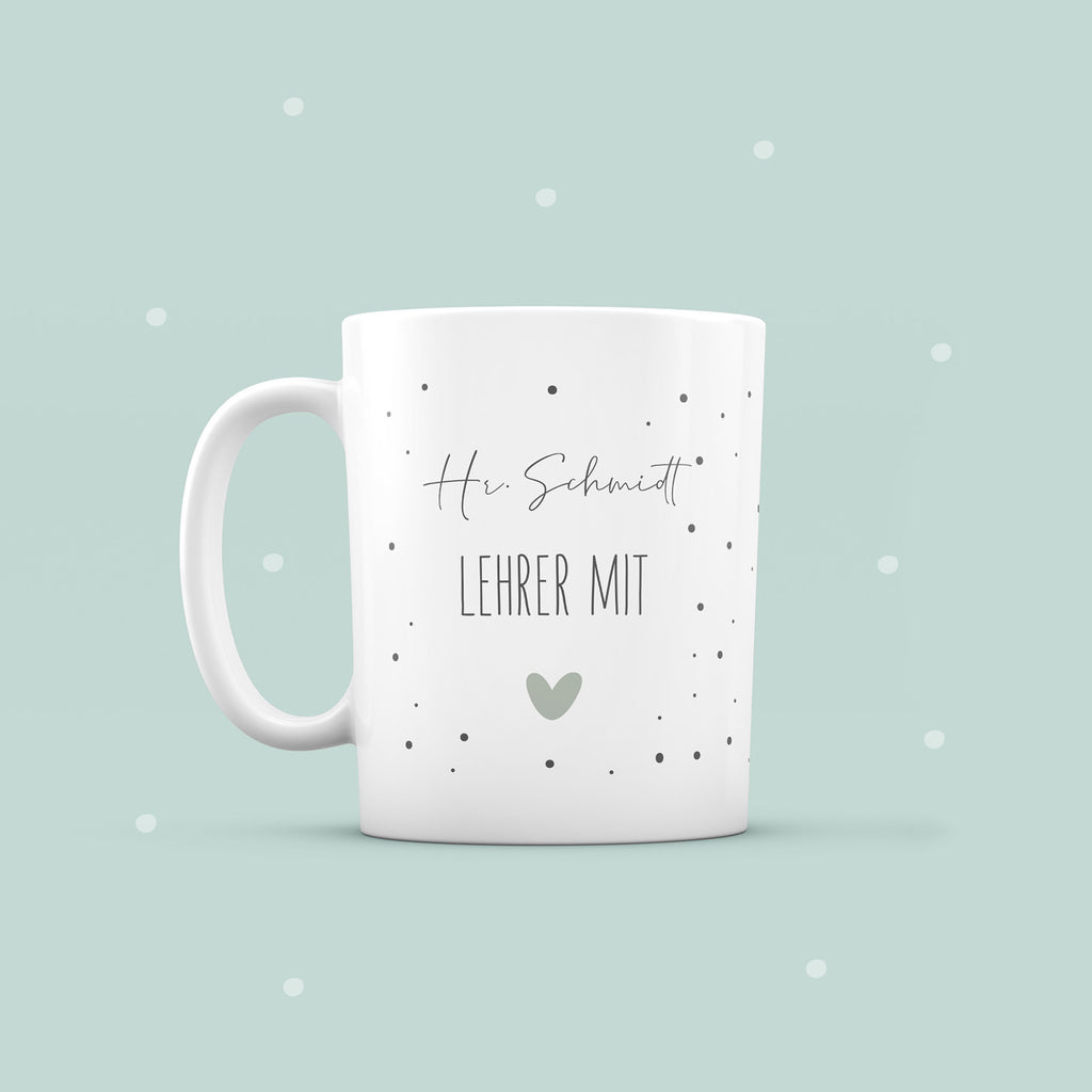 Keramik-Tasse „Lehrer & Lehrerin mit Herzen“ personalisiert Sublimation