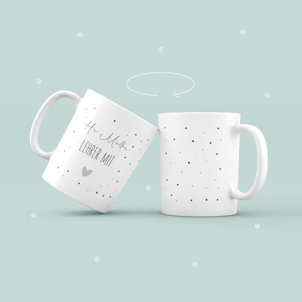 Keramik-Tasse „Lehrer & Lehrerin mit Herzen“ personalisiert Sublimation
