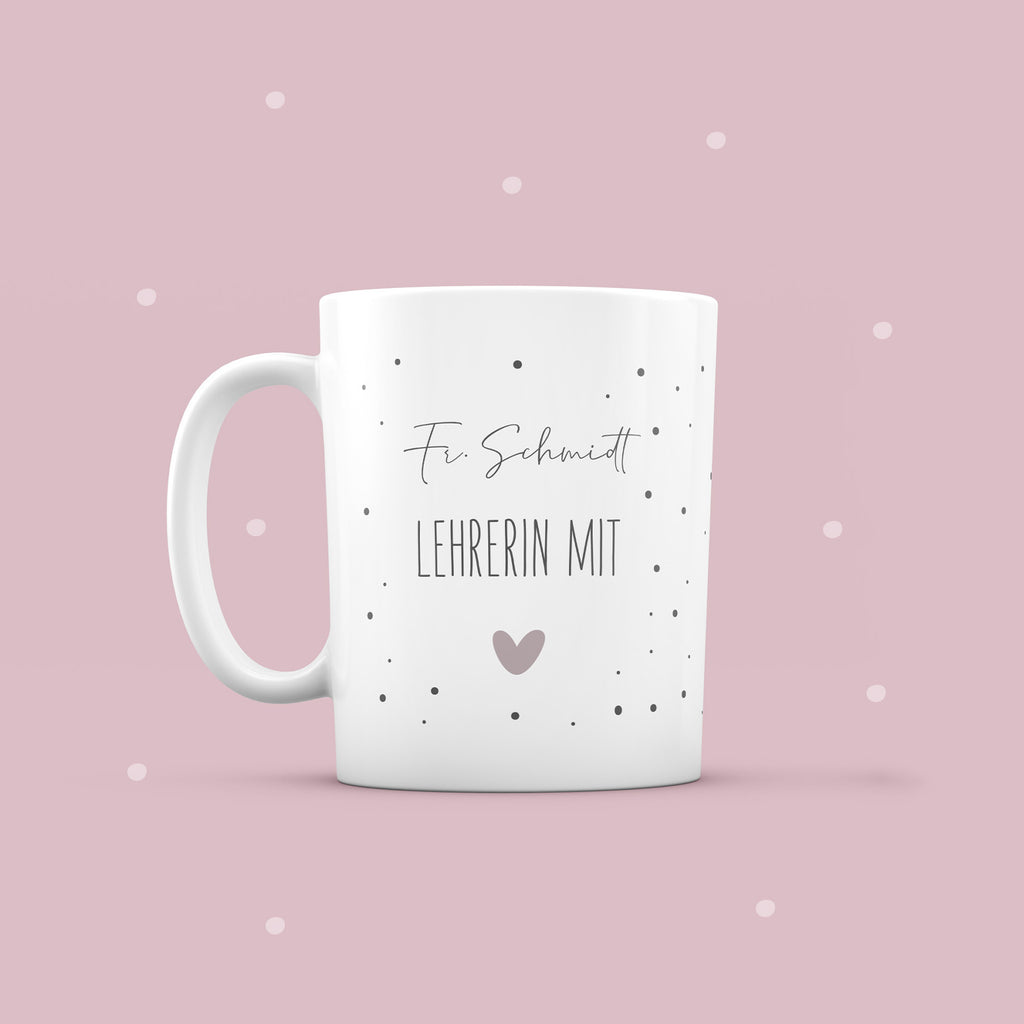 Keramik-Tasse „Lehrer & Lehrerin mit Herzen“ personalisiert Sublimation