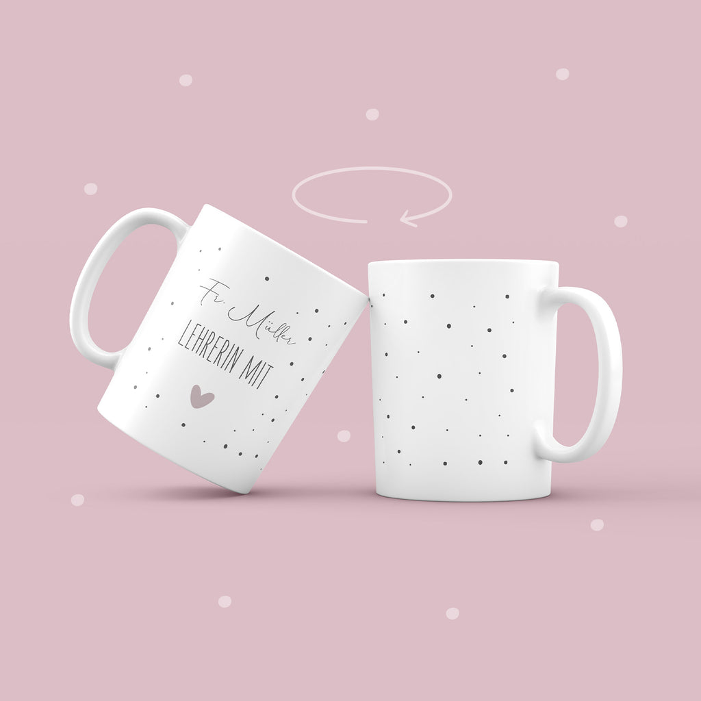 Keramik-Tasse „Lehrer & Lehrerin mit Herzen“ personalisiert Sublimation