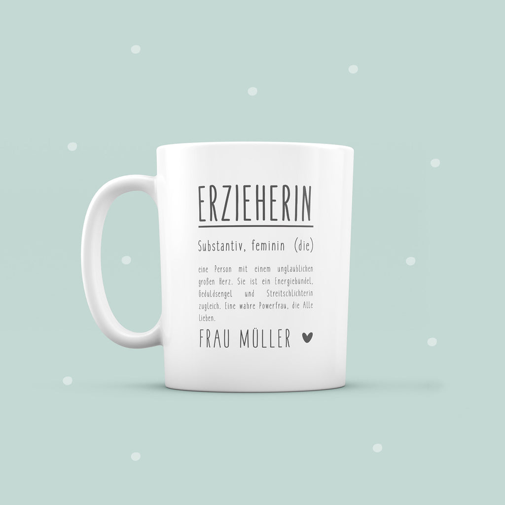 Keramik-Tasse „Erzieher & Erzieherin Definition“ personalisiert Sublimation