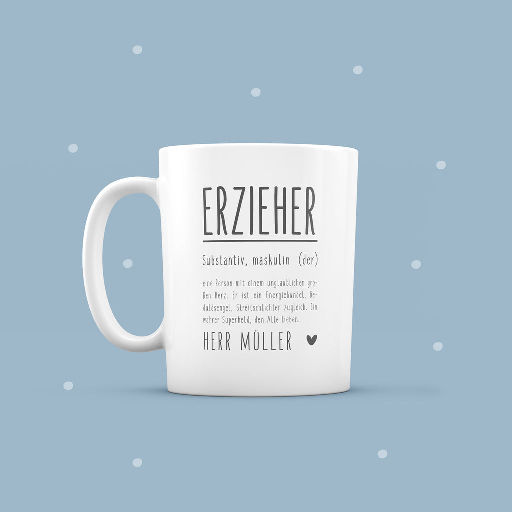 Keramik-Tasse „Erzieher & Erzieherin Definition“ personalisiert Sublimation