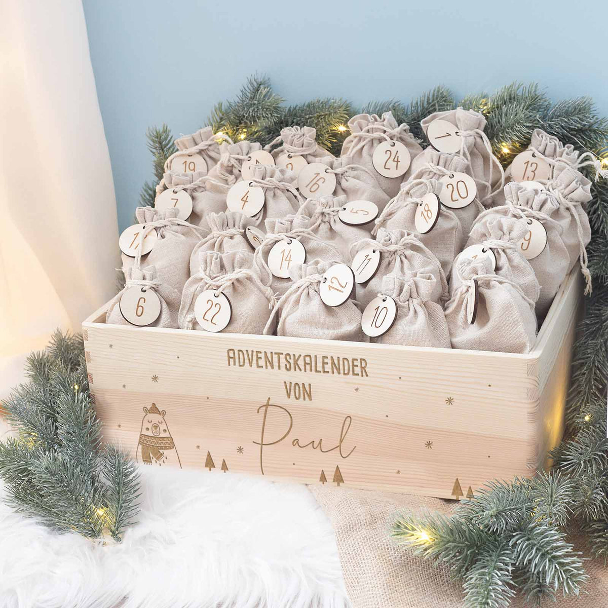 Adventskiste "Bär", Adventskalender zum Befüllen