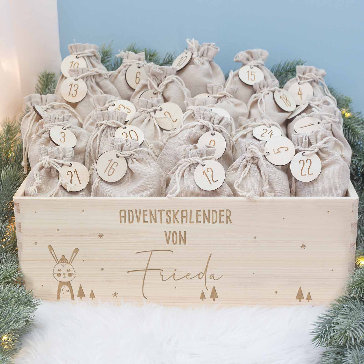 Adventskiste "Hase", Adventskalender zum Befüllen