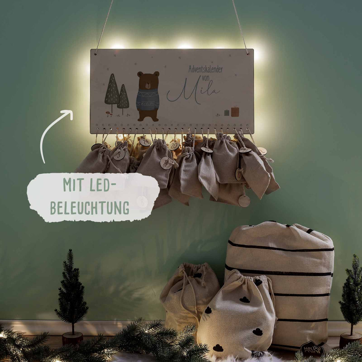 Beleuchteter Aquarell Adventskalender "Bär"
