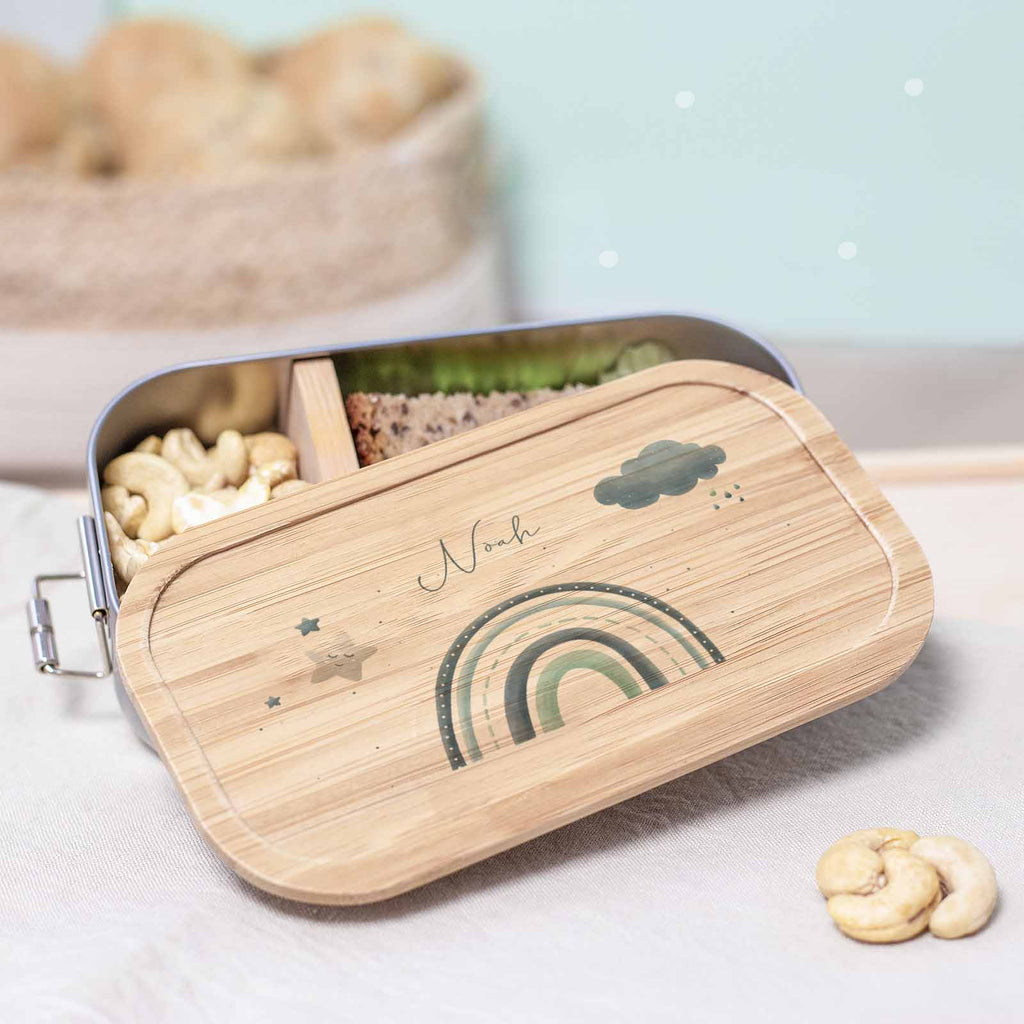 Lunchbox & Trinkflasche Set "Regenbogen blau" bunt bedruckt