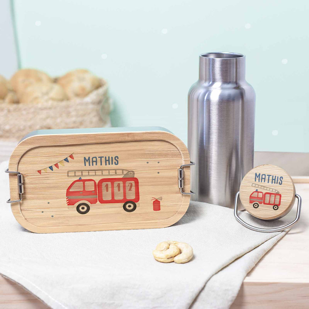 Lunchbox & Trinkflasche Set "Feuerwehr" bunt bedruckt