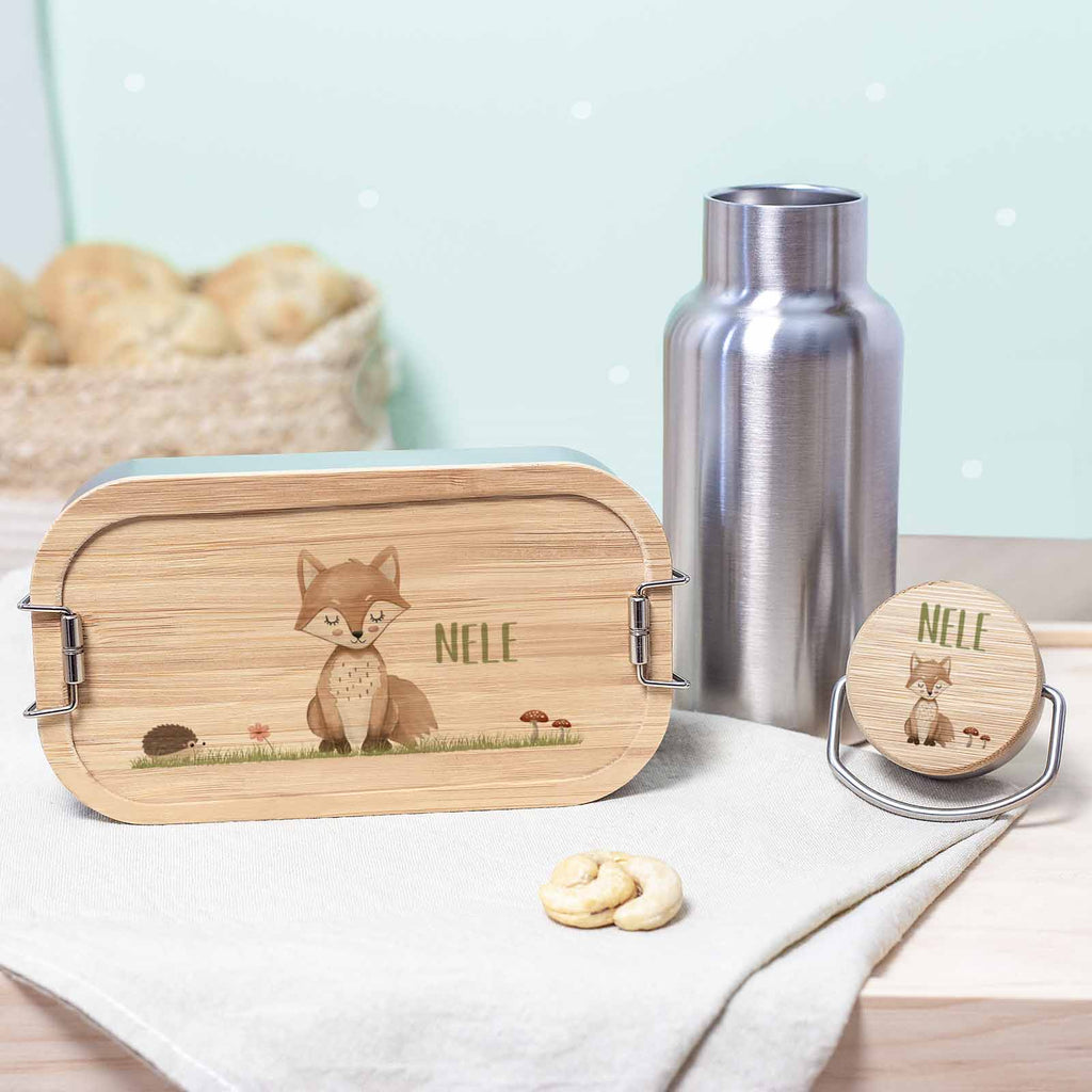 Lunchbox & Trinkflasche Set "Fuchs" bunt bedruckt
