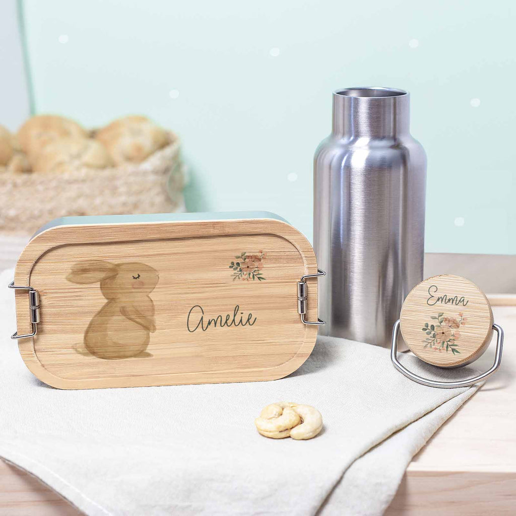 Lunchbox & Trinkflasche Set "Hase" bunt bedruckt