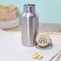 Trinkflasche "Regenbogen blau" mit bunt bedrucktem Bambusdeckel 500ml
