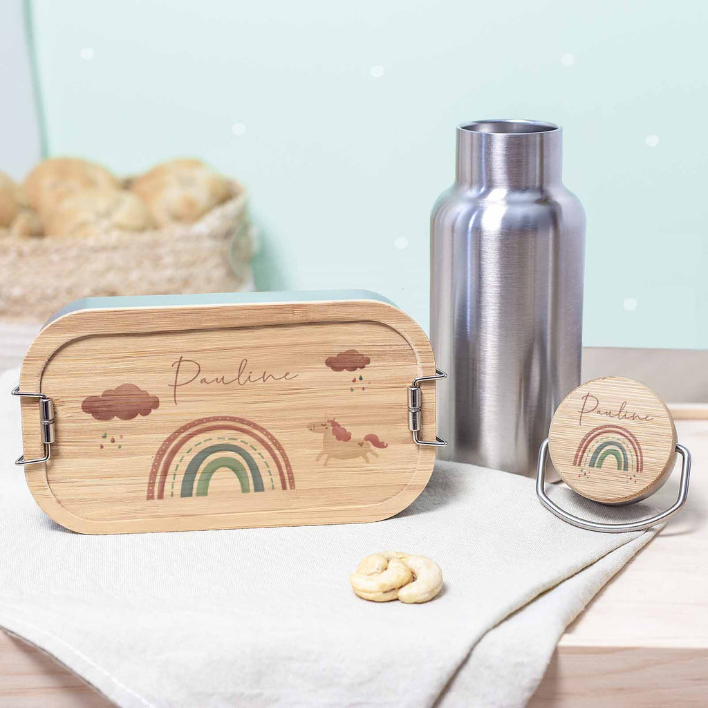Lunchbox & Trinkflasche Set "Regenbogen rosa" bunt bedruckt