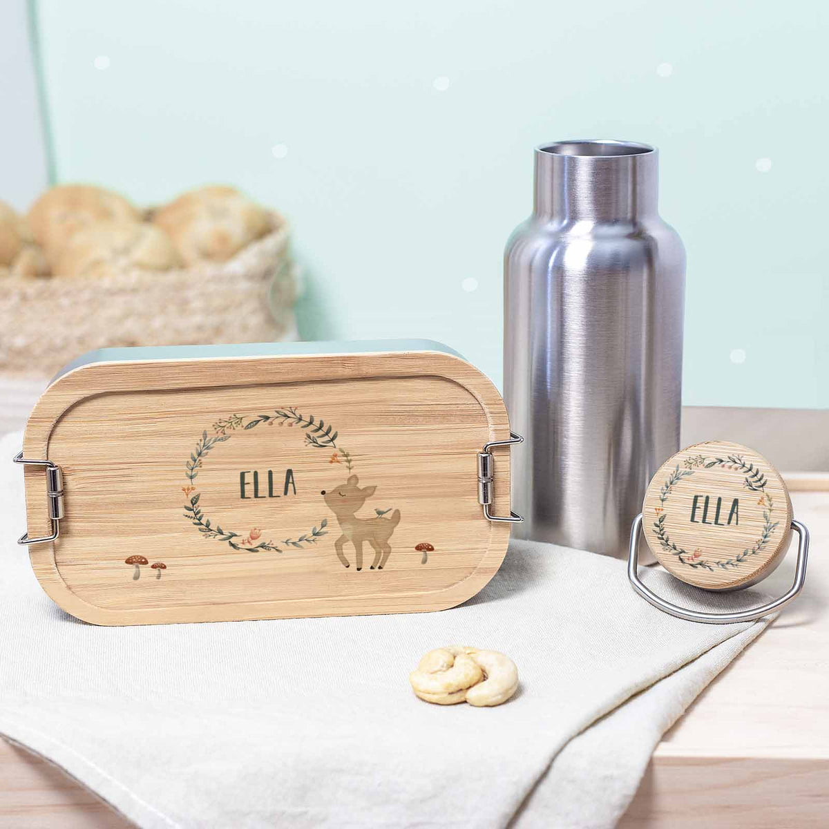 Lunchbox & Trinkflasche Set "Reh" bunt bedruckt