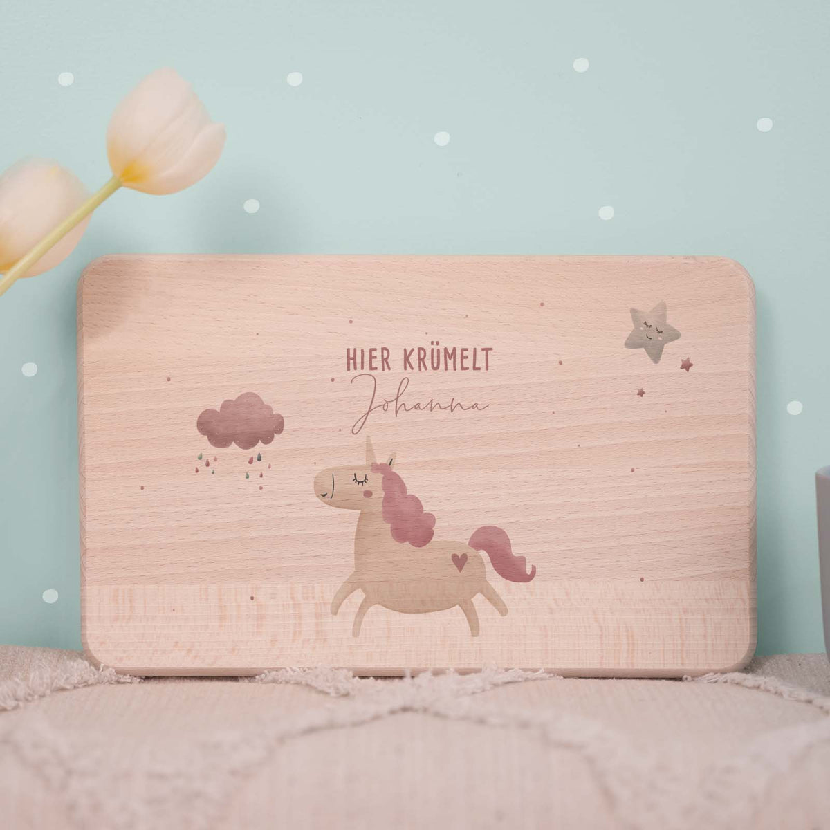 Frühstücksbrettchen Aquarell Einhorn Buche