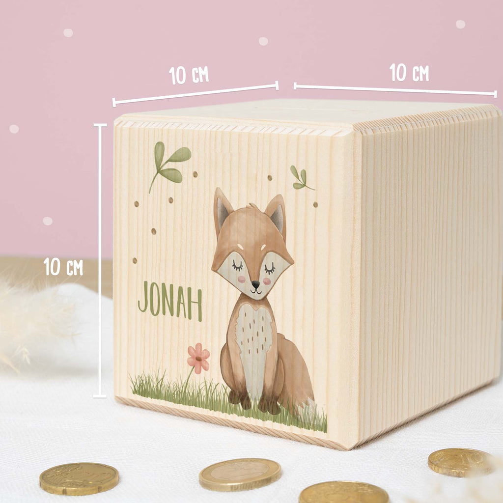 Spardose Würfel "Fuchs" bunt bedruckt