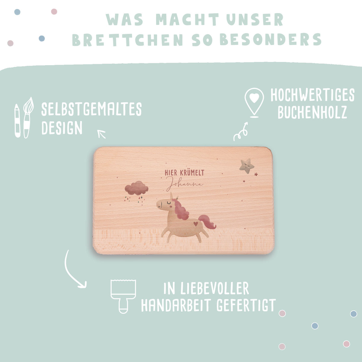 Frühstücksbrettchen Aquarell Einhorn Buche