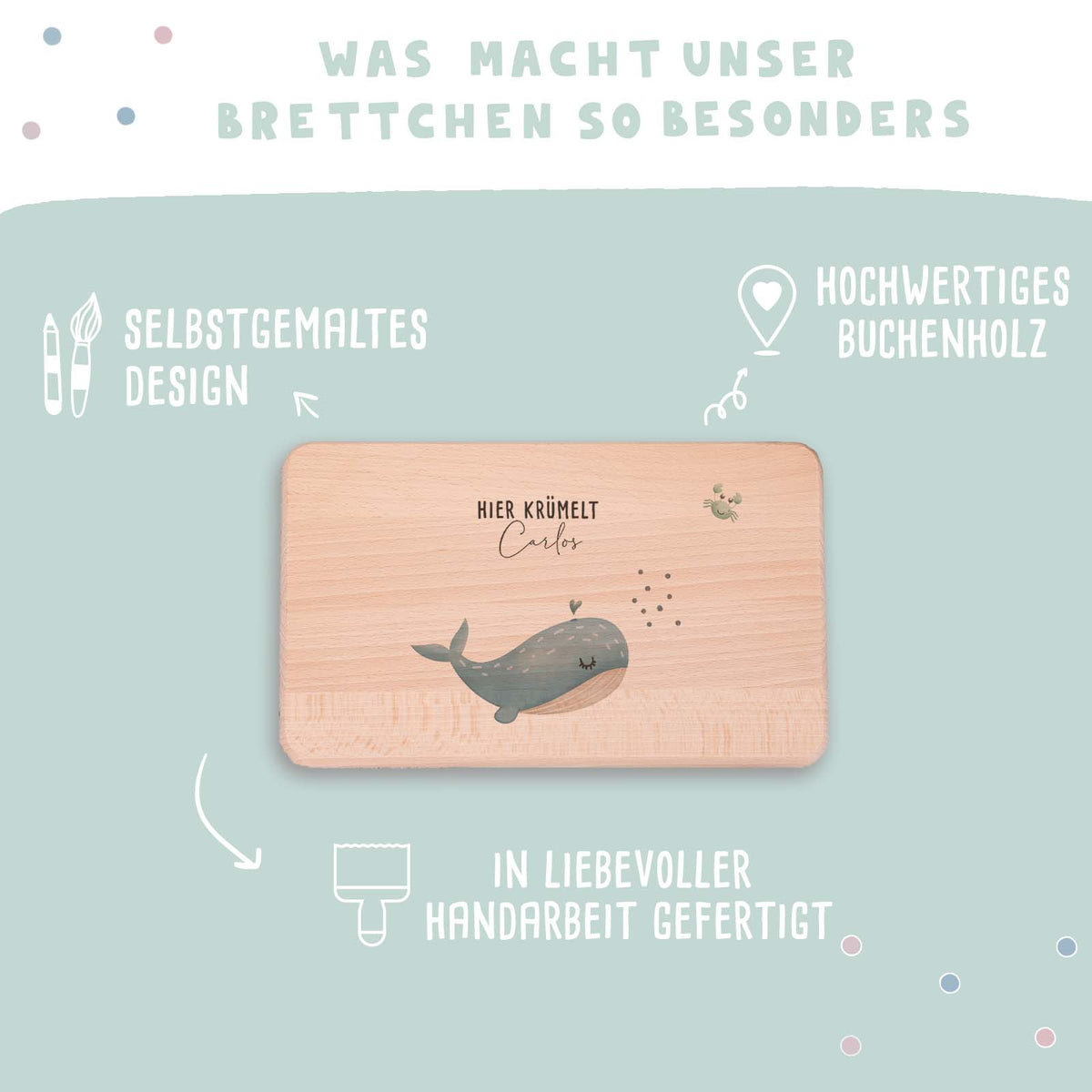 Frühstücksbrettchen Aquarell Wal Buche