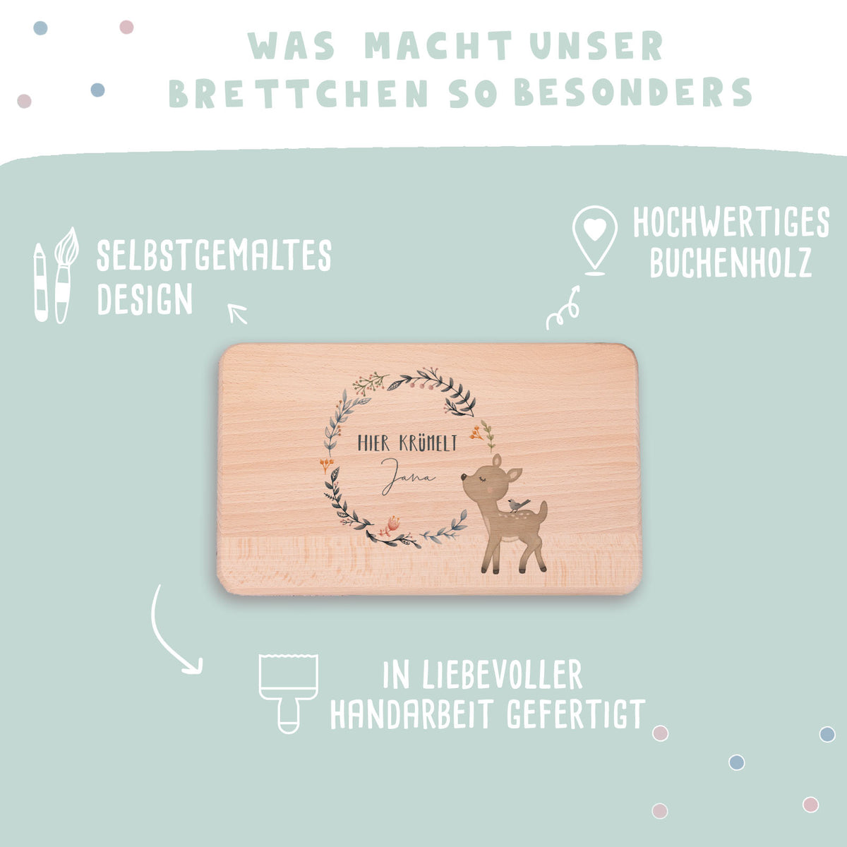 Frühstücksbrettchen Aquarell Reh Buche