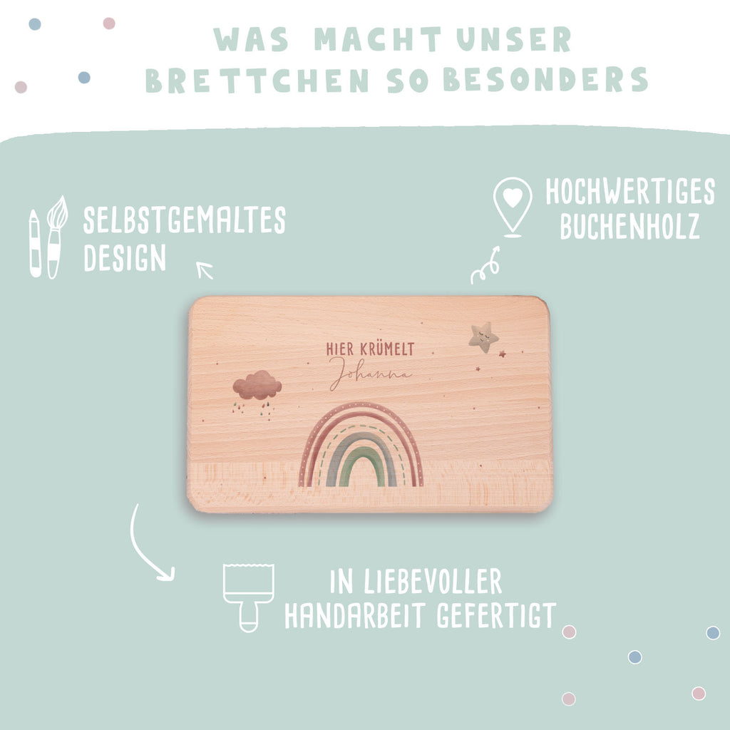 Frühstücksbrettchen Aquarell Regenbogen Rosa Buche