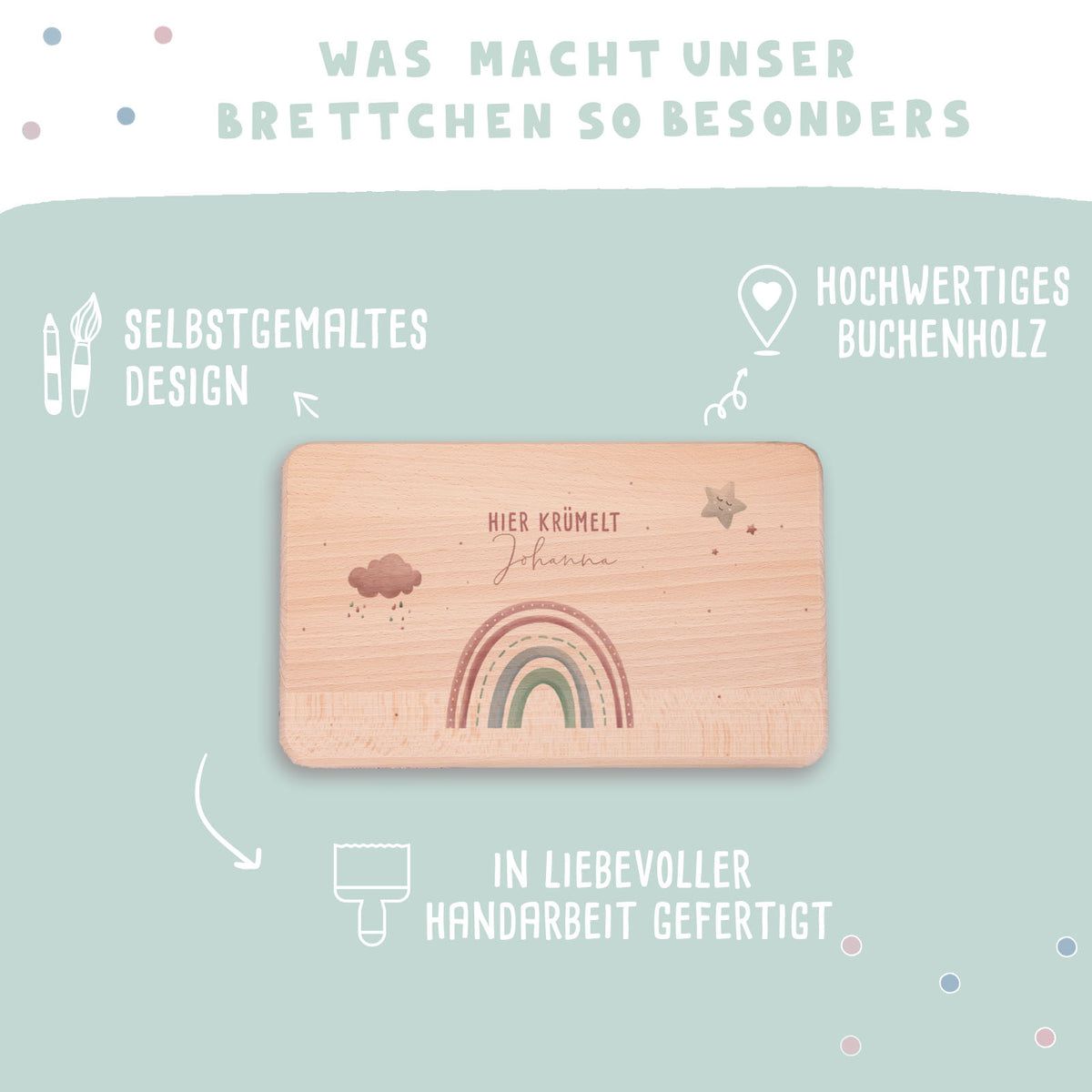 Frühstücksbrettchen Aquarell Regenbogen Rosa Buche