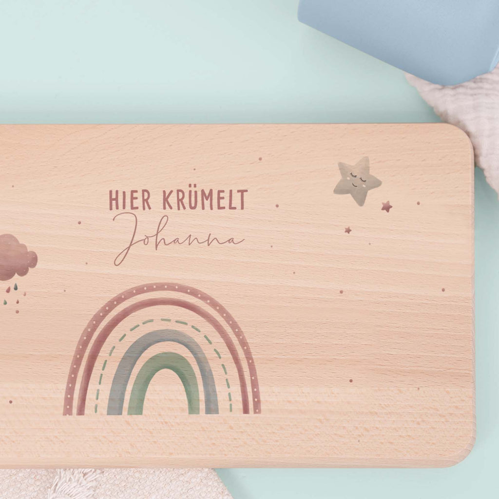 Frühstücksbrettchen Aquarell Regenbogen Rosa Buche