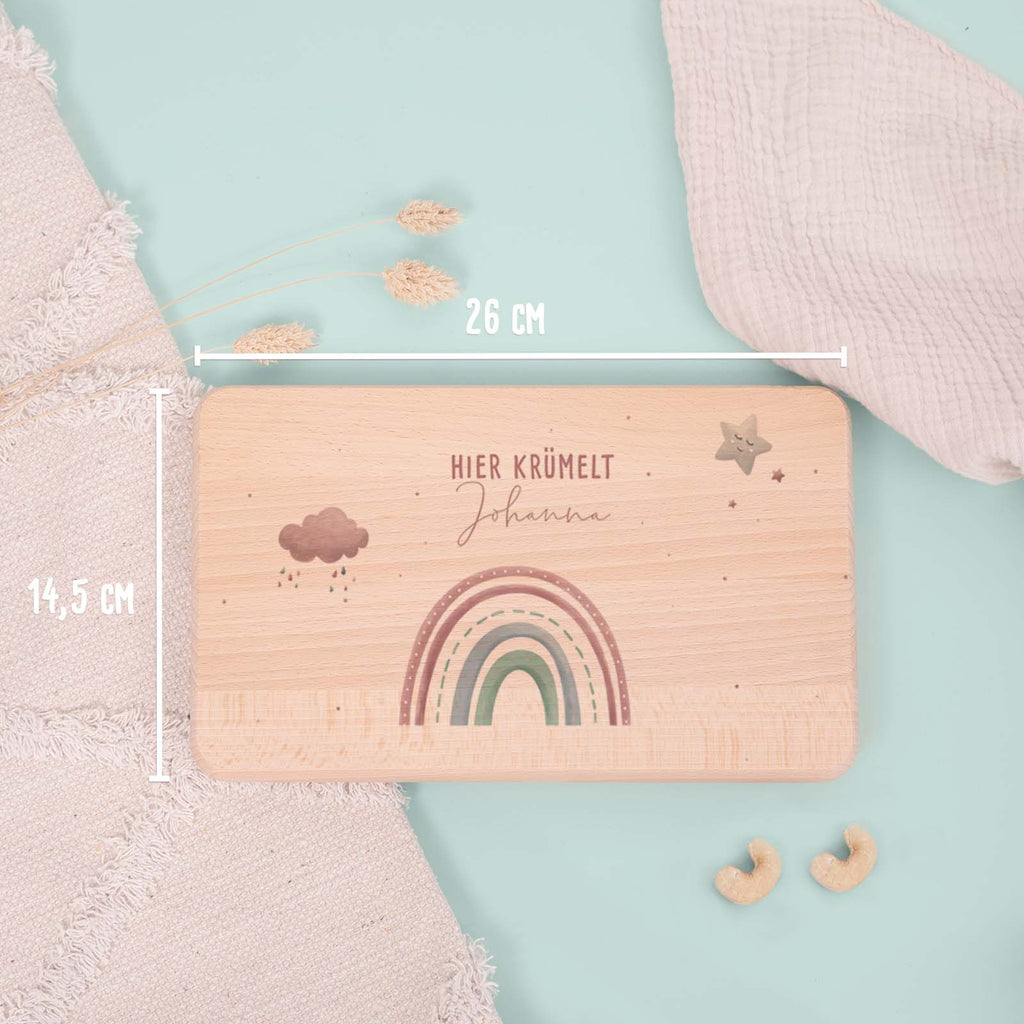 Frühstücksbrettchen Aquarell Regenbogen Rosa Buche