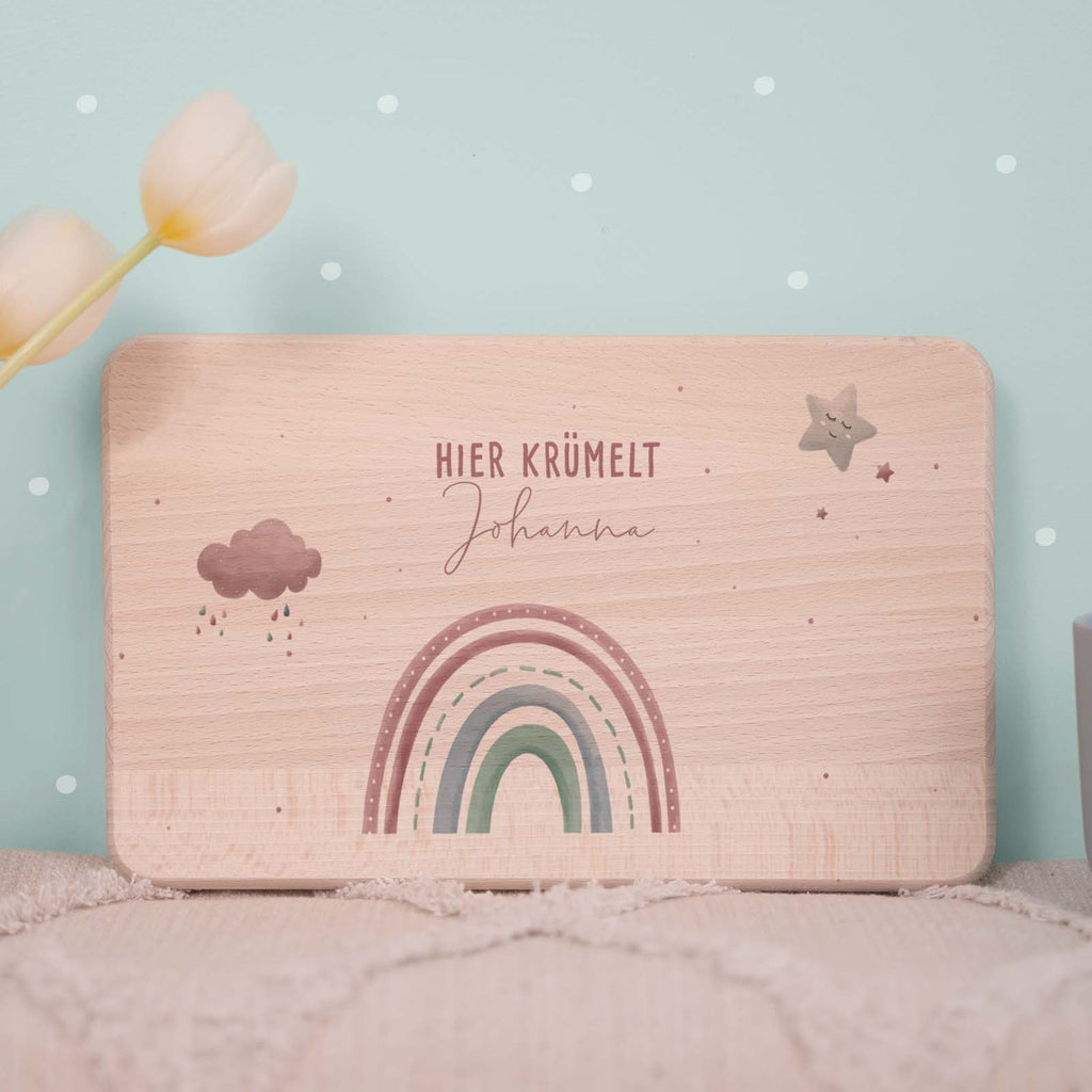 Frühstücksbrettchen Aquarell Regenbogen Rosa Buche