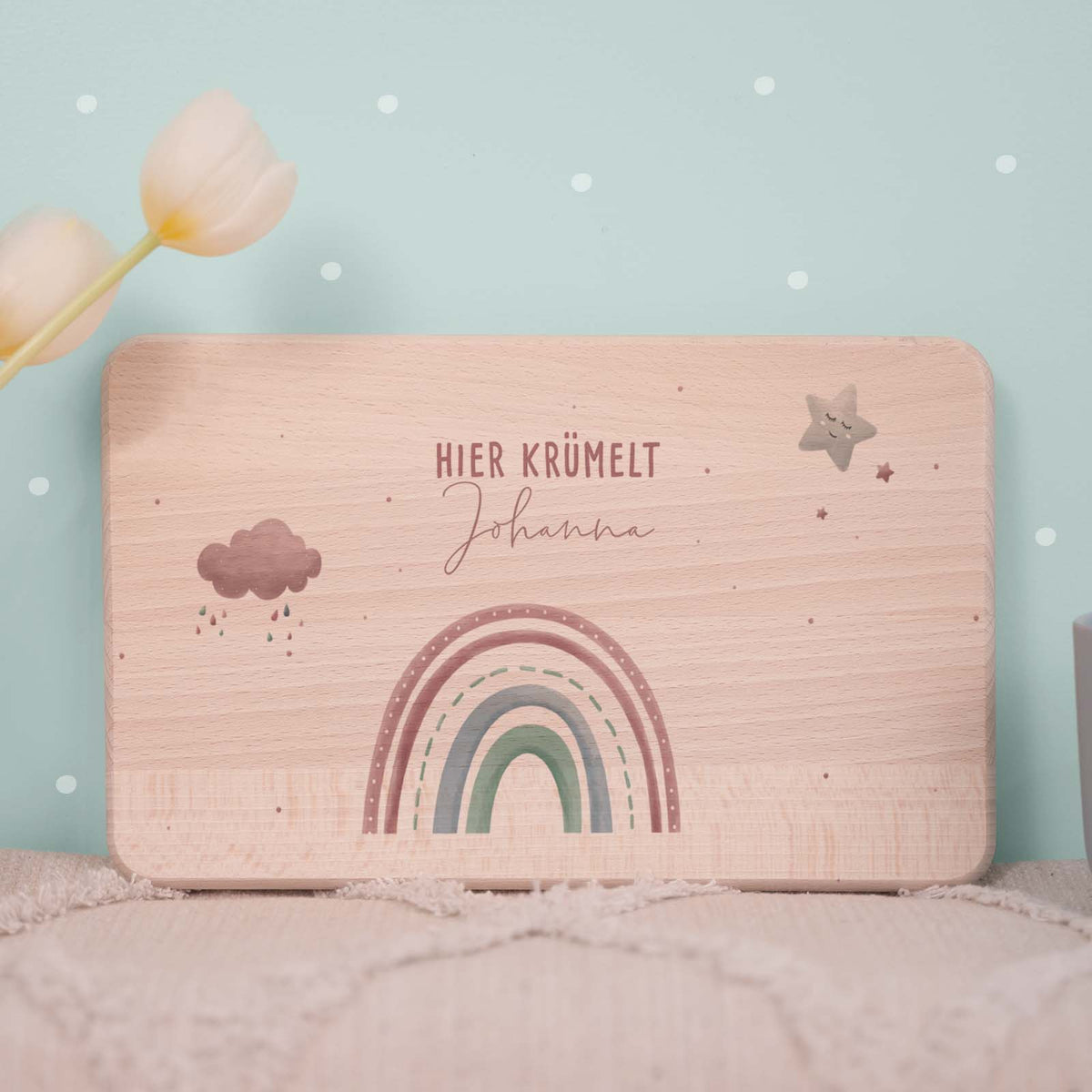 Frühstücksbrettchen Aquarell Regenbogen Rosa Buche
