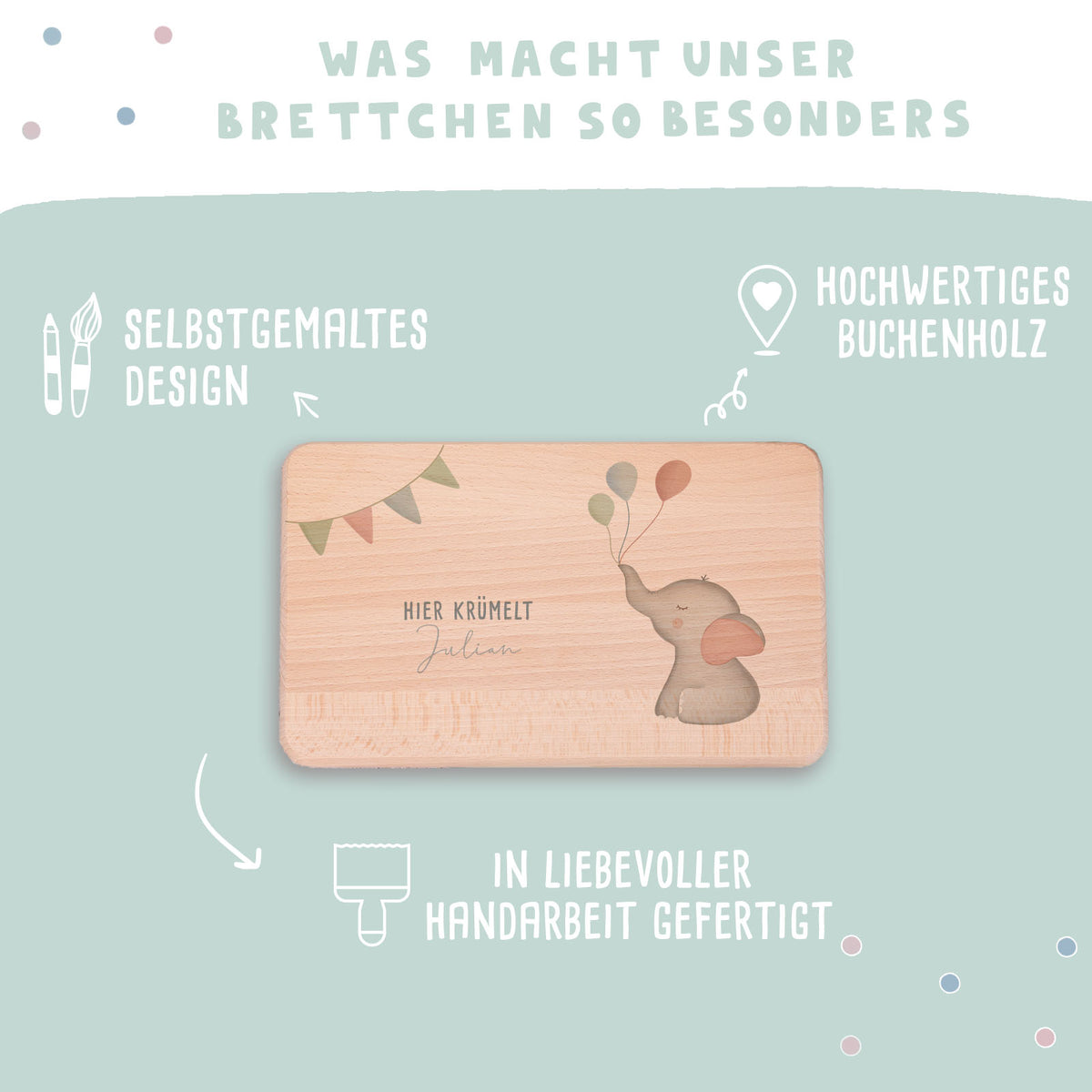 Frühstücksbrettchen Aquarell Elefant Buche