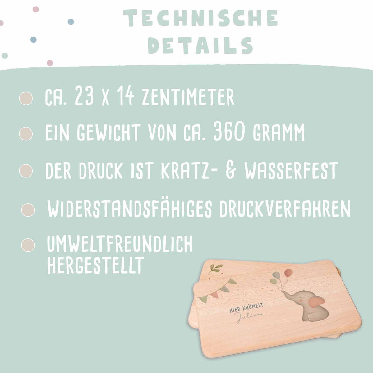 Frühstücksbrettchen Aquarell Elefant Buche