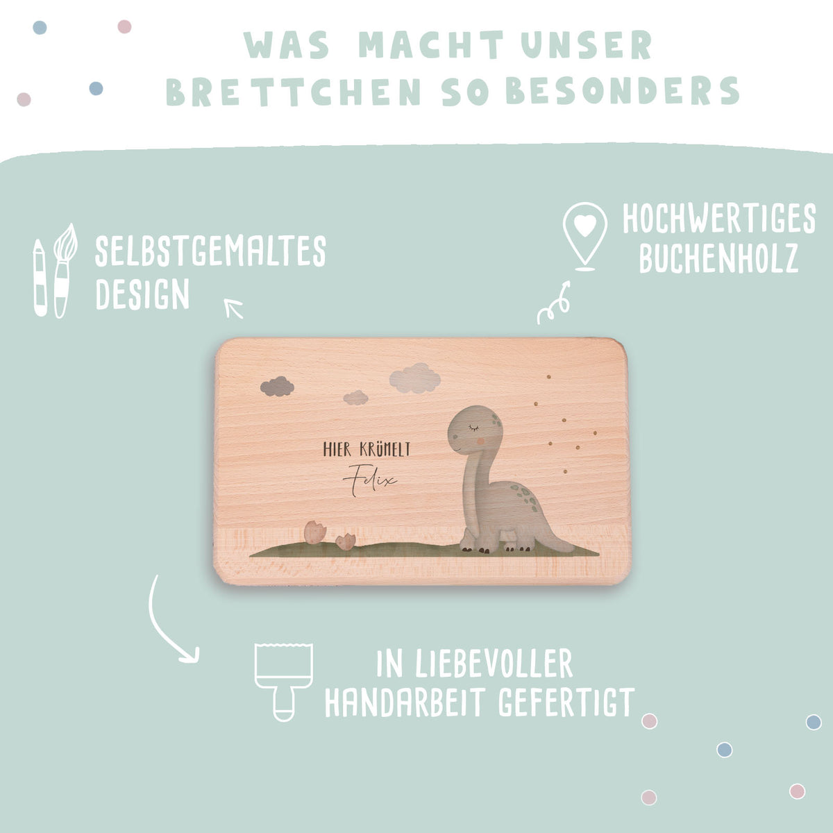 Frühstücksbrettchen Aquarell Dino Buche