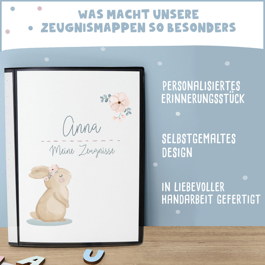 Zeugnismappe "Hase mit Blumenkranz" DIN A4