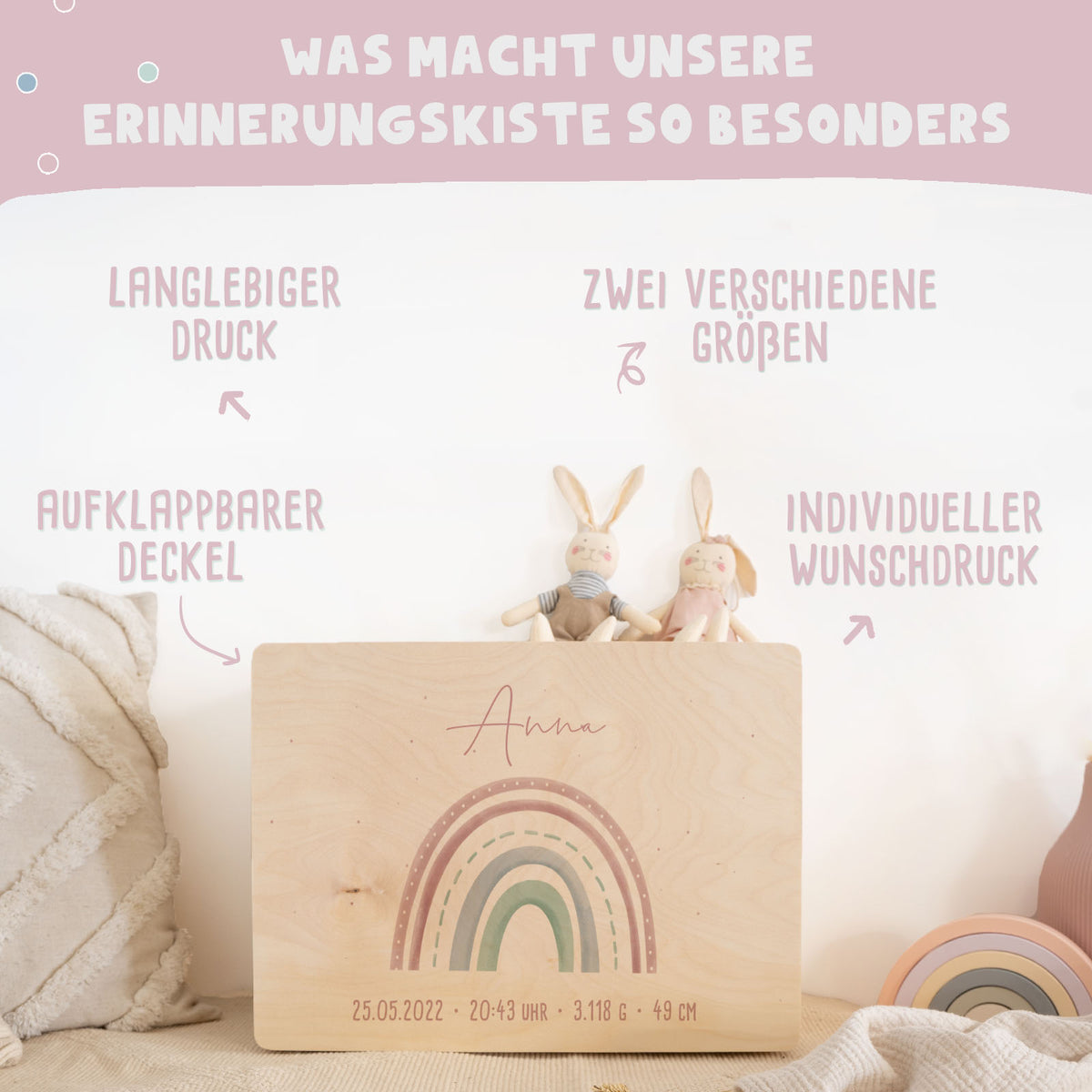 Erinnerungsbox "Rosa Regenbogen" Aquarell