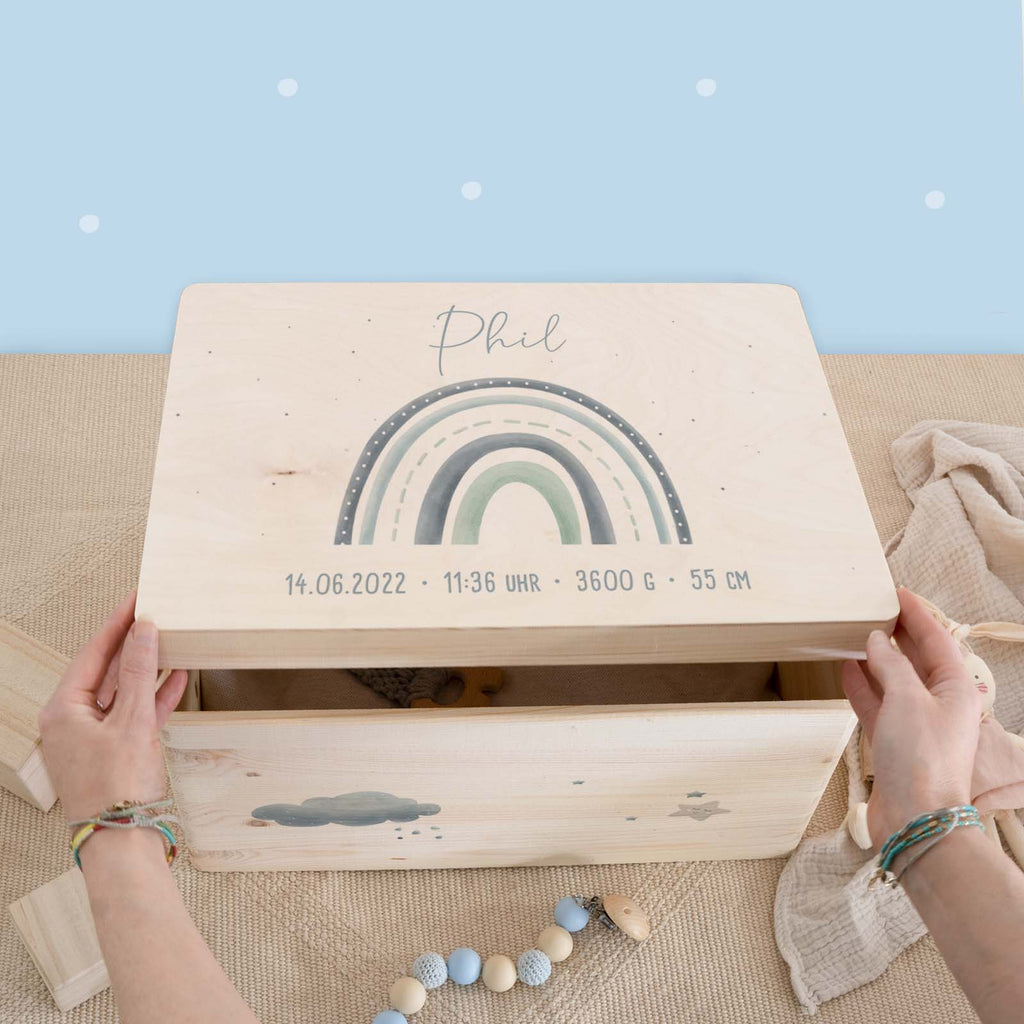 Erinnerungsbox "Regenbogen Blau" Aquarell
