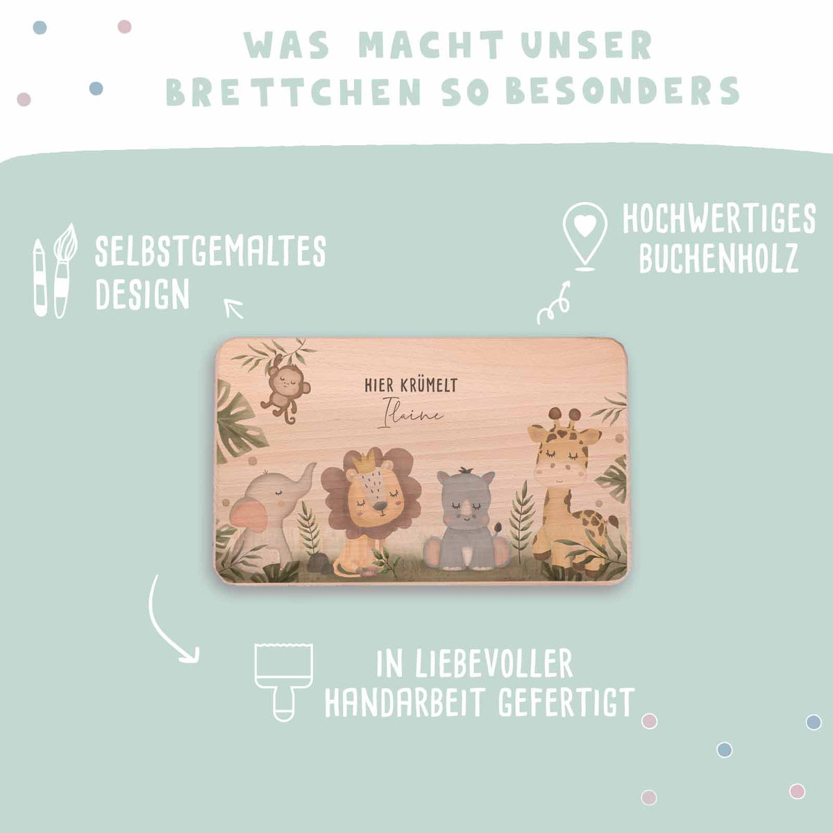 Frühstücksbrettchen Aquarell Safari-Motiv Buche