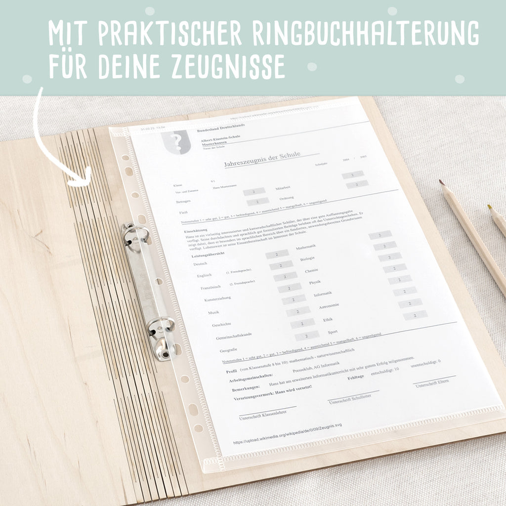 Zeugnismappe Holz Ringbuch "Lama"